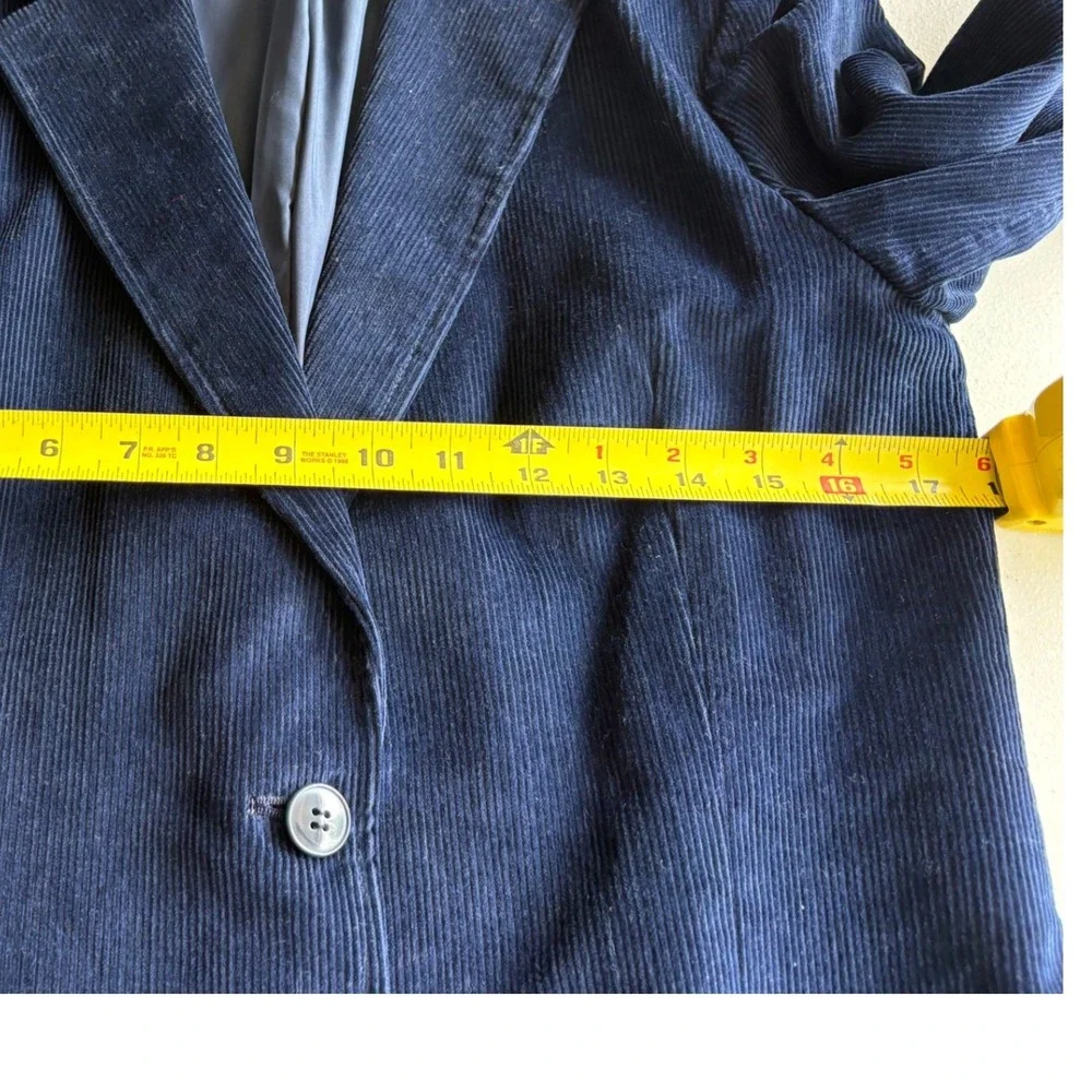 Vintage Navy Blue Corduroy Blazer Women's Small Tailored Jacket Preppy Academia